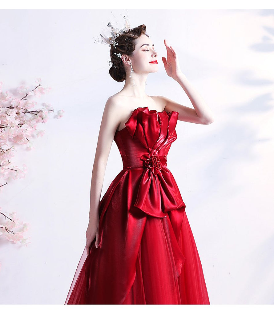 Sweetheart Red Ruffle A-line Long Evening Party Prom Dresses, Dance Dresses, 12333