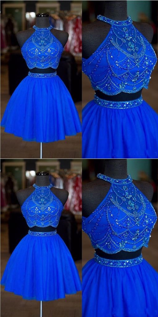 Two Pieces Blue Homecoming Dresses,Cheap Short Prom Dresses,CM899