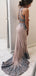Two Pieces Halter Grey Lace Beaded Mermaid Long Evening Prom Dresses, Cheap Sweet 16 Dresses, 18376