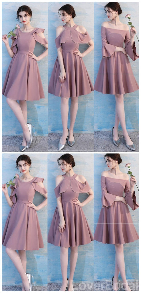 Unique Dusty Pink Short Mismatched Simple Cheap Bridesmaid Dresses Online, WG511