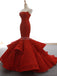 Unique Lace Red Mermaid Long Evening Prom Dresses, Evening Party Prom Dresses, 12261