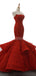 Unique Lace Red Mermaid Long Evening Prom Dresses, Evening Party Prom Dresses, 12261