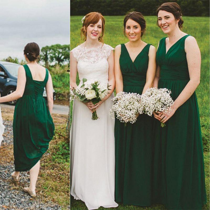 V Neck Green Chiffon Cheap Bridesmaid Dresses Online, WG768