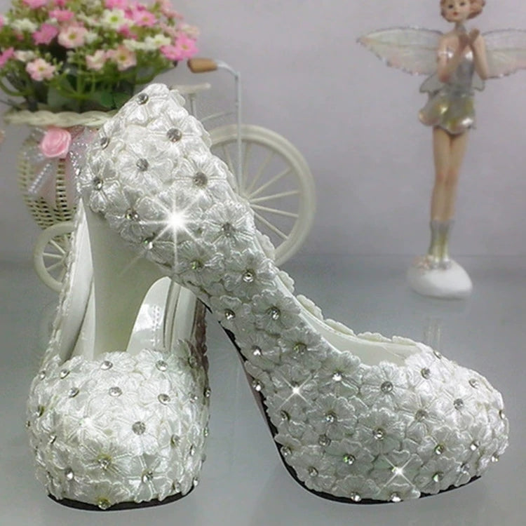 Women's Wedding Shoes Decorative Lace Floral Wedding Heels Bridal Shoes, H94