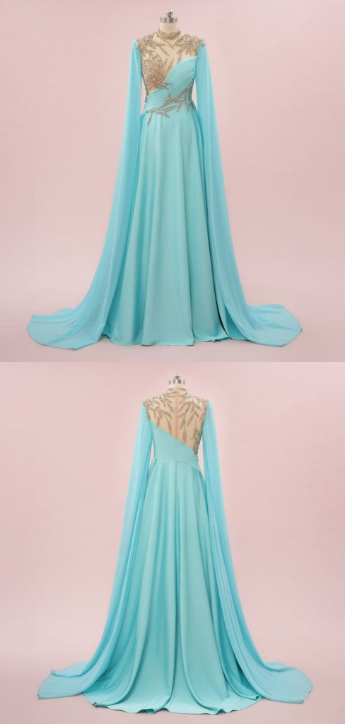 Elegant Blue A-line Long Sleeves Maxi Long Party Prom Dresses,Evening Dress,13311