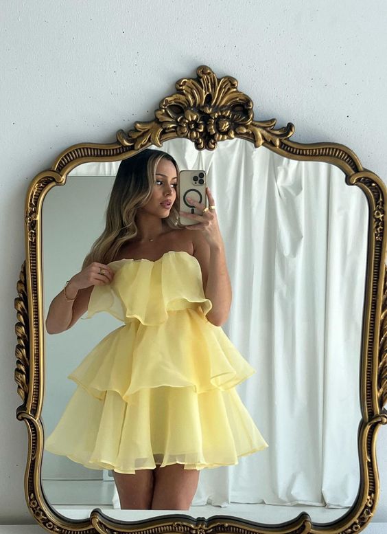 Cute Yellow A-line Mini Short Prom Homecoming Dresses Online,CM997