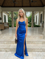 90s Sculpted Cowl Neck Slit Gown with Corset Back Liquid Satin Prom Dress, 26004