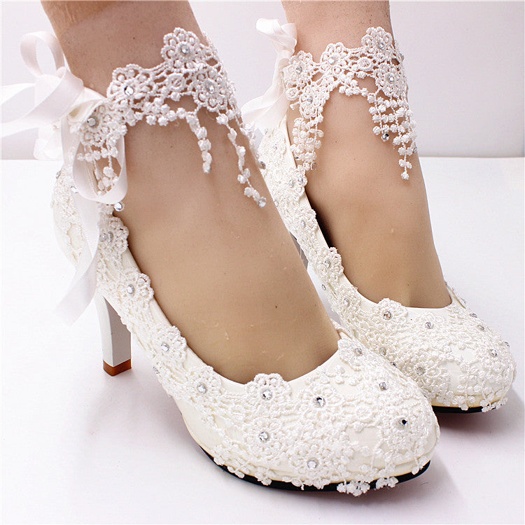 New Arrival Women's Wedding Shoes Decorative Lace Wedding Heels Bridal Shoes, H98