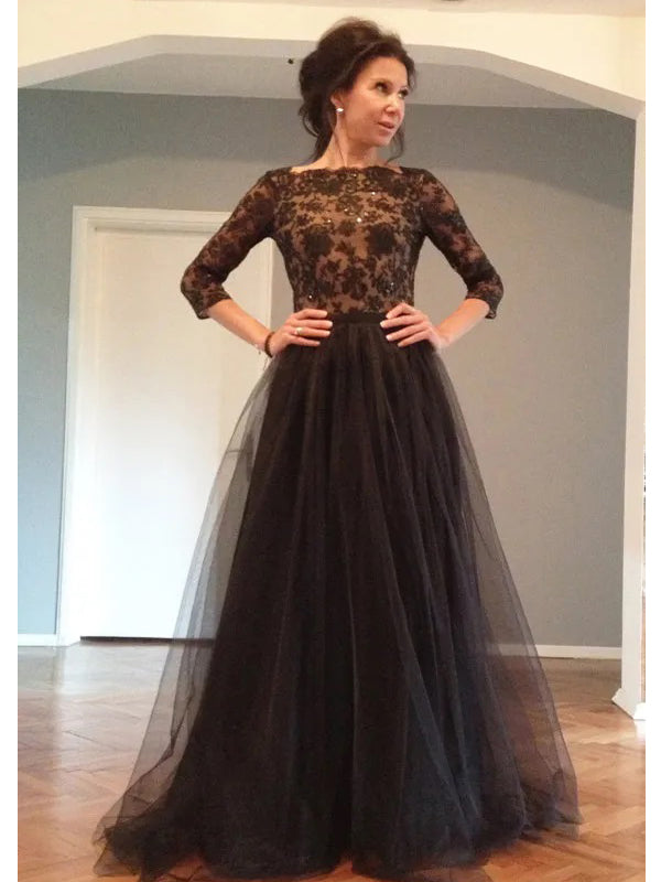 Black Prom Dress, Lace Prom Dress, Long Sleeves Prom Dress, Backless Prom Dress, Party Prom Dress, Long Evening Dress, PD0015