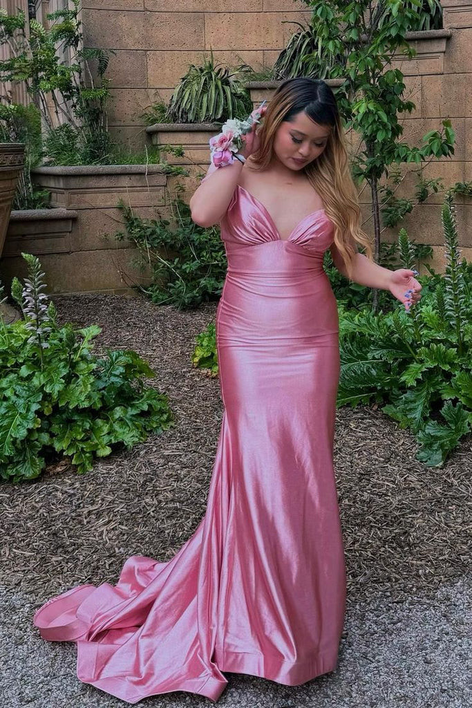 Sexy Pink Mermaid V-neck Maxi Long Party Prom Dresses To Impress,Evening Dress,13370