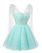 Cute Blue A-line Long Sleeves Mini Short Prom Homecoming Dresses Online,CM1001