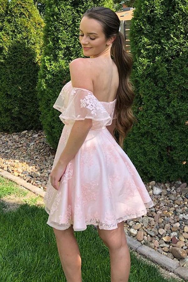 Cute Pink A-line Off Shoulder Mini Short Prom Homecoming Dresses Online,CM1017