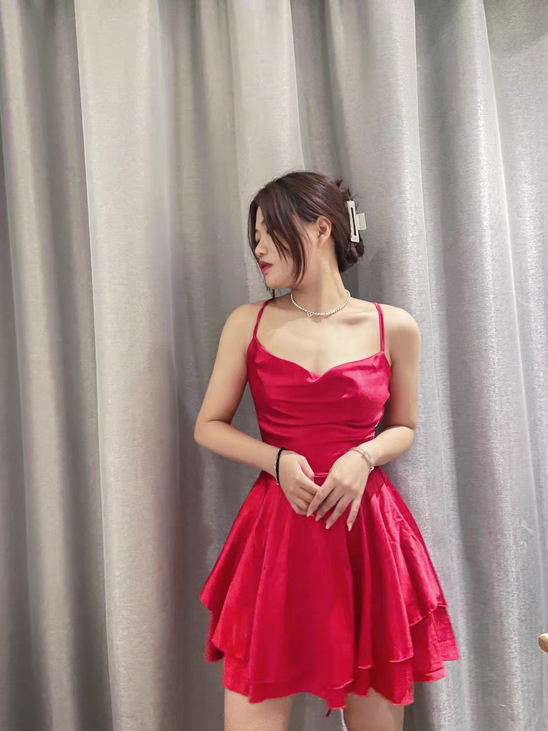 Sexy Red A-line Spaghetti Straps Mini Short Prom Homecoming Dresses Online,CM1020