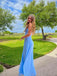 Elegant Blue Square Neckline Maxi Long Party Prom Dresses,Evening Dress,13284