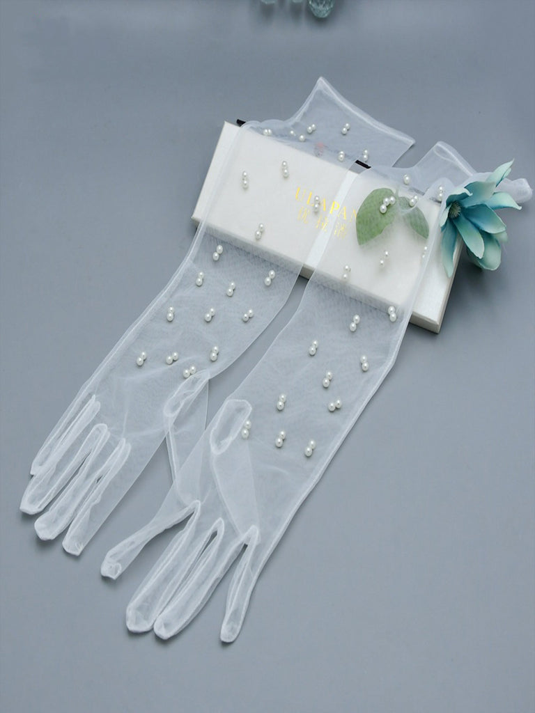 Elegant pearls  Simple Long Bridal Gloves, VM07