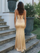 Gold Satin Beaded Corset Prom Dress Sweetheart Draped Evening Gown, 26005