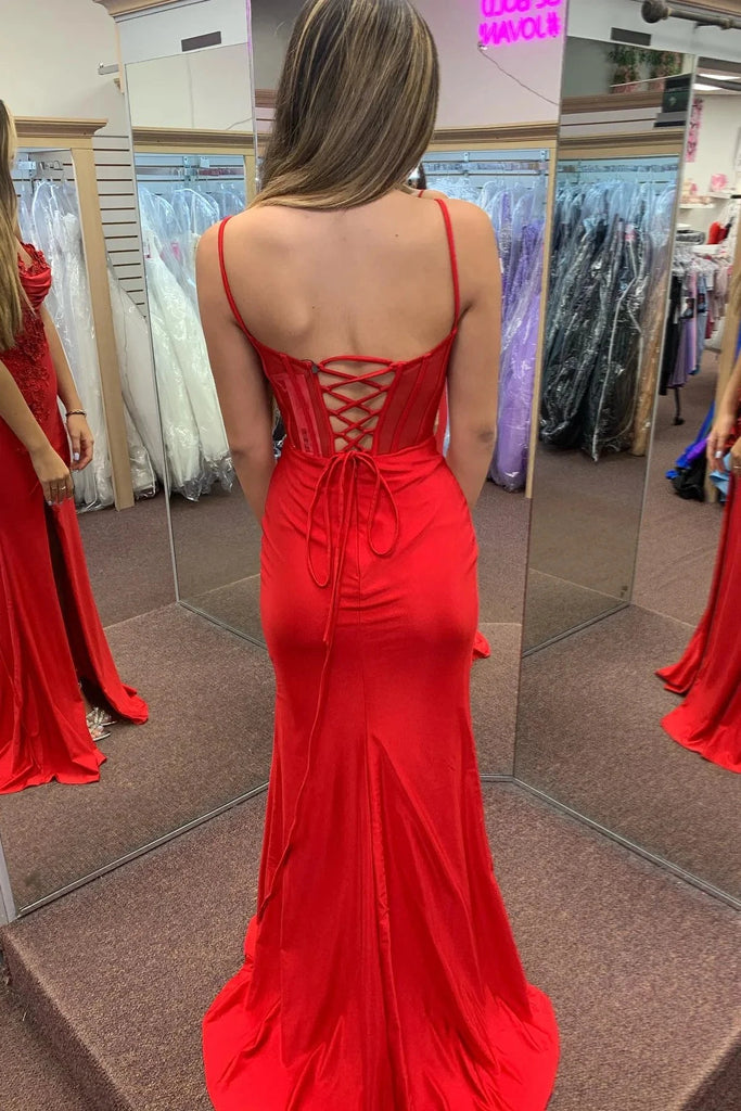 Gorgeous Red Mermaid Side Slit Long Party Prom Dresses To Impress,Evening Dress,13536