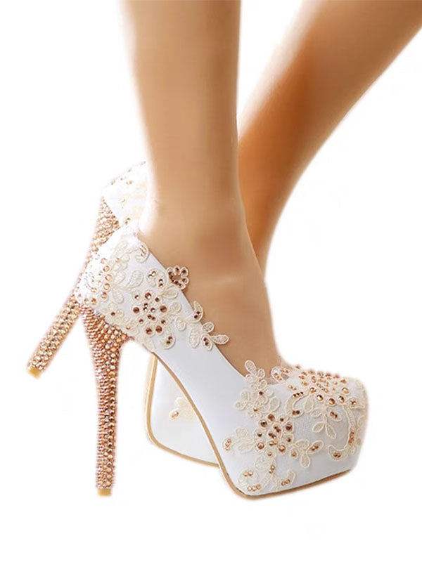 Women's Wedding Shoes Decorative Lace Wedding Heels Bridal Shoes, H89