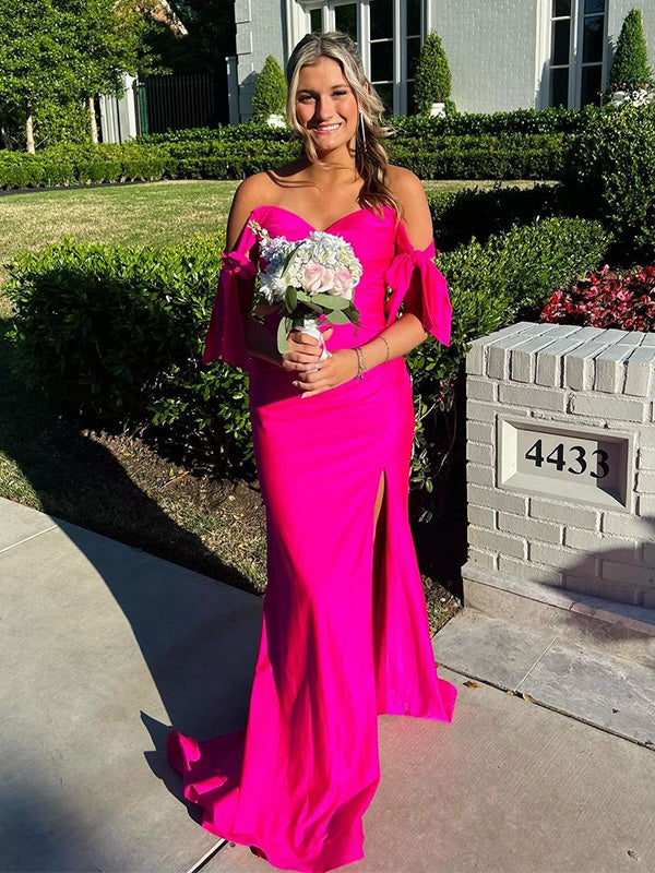 Sexy Hot Pink Mermaid With Slit Maxi Long Party Prom Dresses,Evening Dress,13339