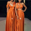 Mismatched Burnt Orange A-line Maxi Long Wedding Guest Bridesmaid Dresses,WG1551