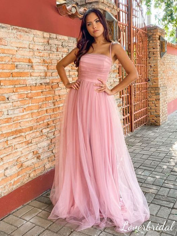 Pretty A-line Pink Spaghetti Straps Long Party Prom Dresses To Impress,Evening Dress,13421