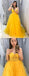 Popular Yellow A-line Spaghetti Straps Maxi Long Party Prom Dresses, Evening Dress,13223