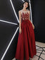 Red A-line Sleeveless Jewel Maxi Long Prom Dresses Online,PD0071