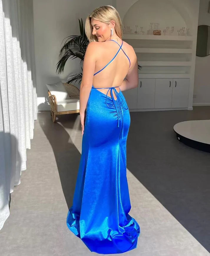 Sexy Blue Mermaid Deep V-neck Straps Long Party Prom Dresses, Evening Dress,13211