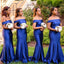 Sexy Blue Mermaid Off Shoulder Maxi Long Bridesmaid Dresses For Wedding Party,WG1594