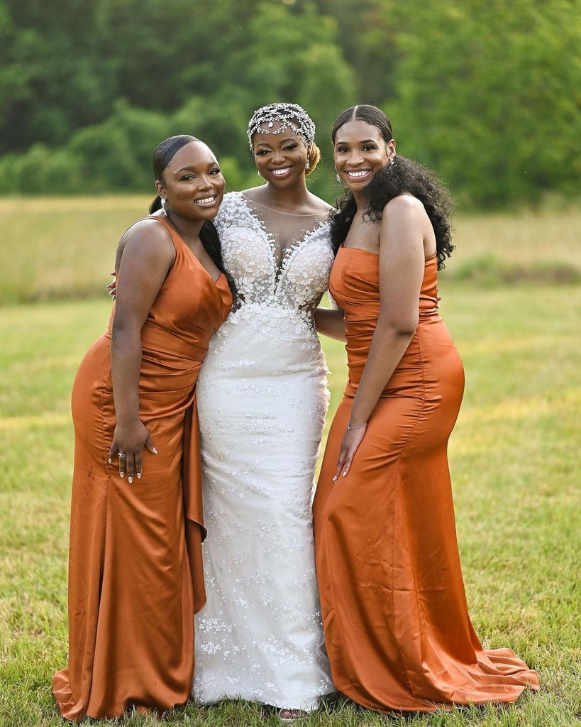 Sexy Burnt Orange Mermaid Maxi Long Bridesmaid Dresses For Wedding Party,WG1590