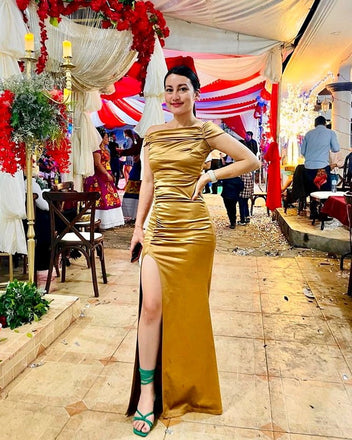 Sexy Gold Mermaid Off Shoulder Maxi Long Party Prom Dresses To Impress,Evening Dress,13404