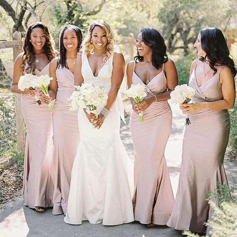 Sexy Mermaid Spaghetti Straps V-neck Maxi Long Bridesmaid Dresses For Wedding Party,WG1605