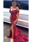 Sexy Off Shoulder Sparkle Red Sequined Mermaid Prom Dresses,  Long Red Evening Dresses, Long Prom Dress, Prom Dresses Online,PD0184