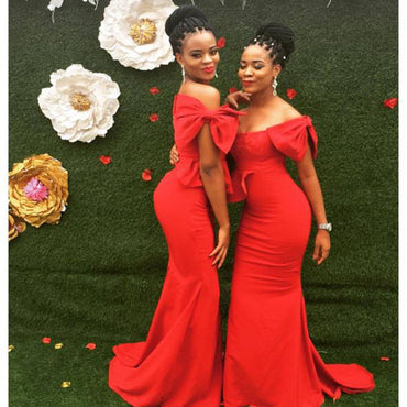 Sexy Red Mermaid Off Shoulder Maxi Long Bridesmaid Dresses For Wedding,WG1569