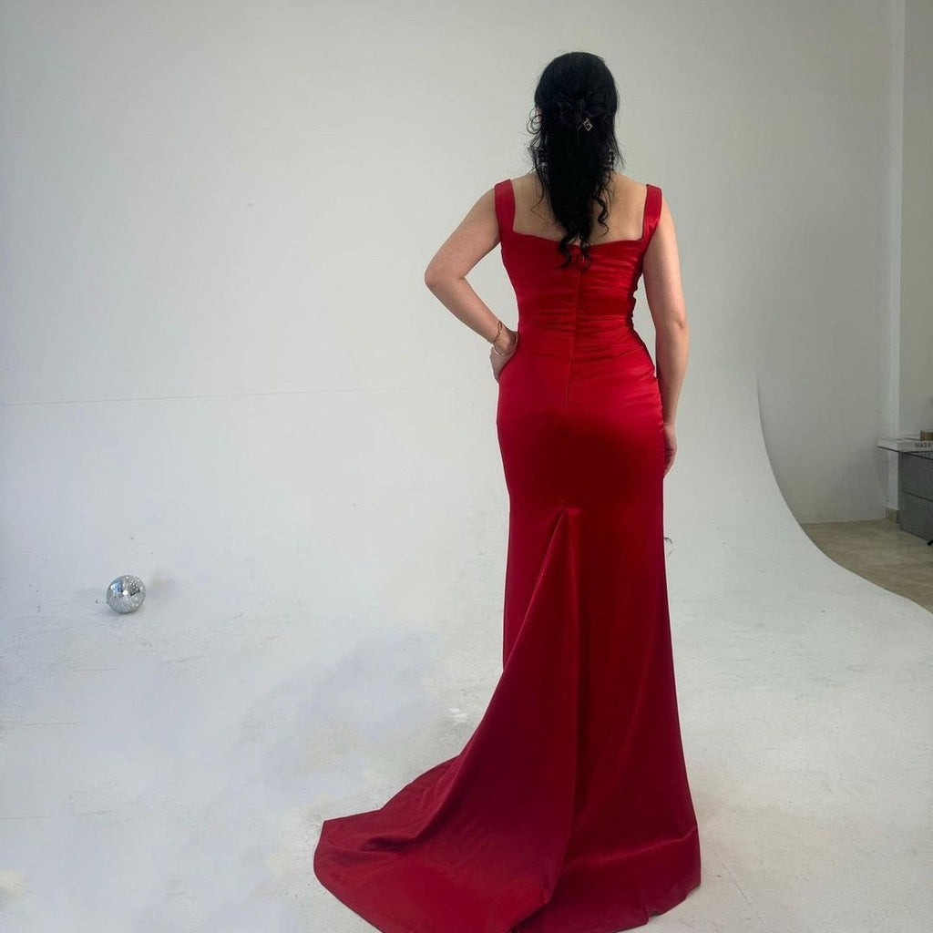 Sexy Red Mermaid Side Slit Maxi Long Bridesmaid Dresses For Wedding Party,WG1593