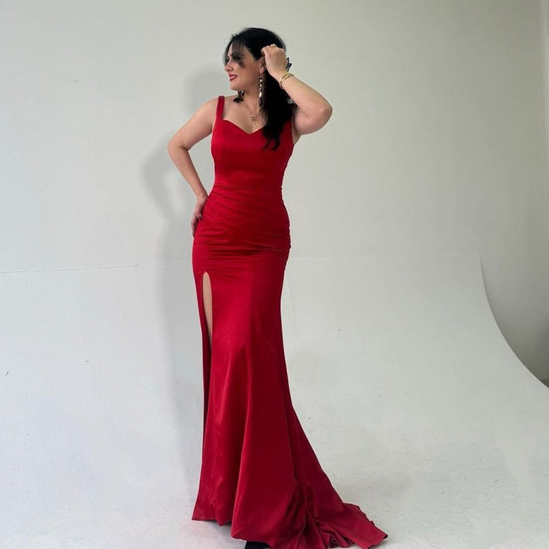 Sexy Red Mermaid Side Slit Maxi Long Bridesmaid Dresses For Wedding Party,WG1593