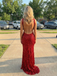 Sexy Red Sequin V-Neck Backless High Slit Evening Gown, 26003