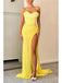 Sexy Yellow Mermaid High Slit Sweetheart Maxi Long Party Prom Dresses,13105