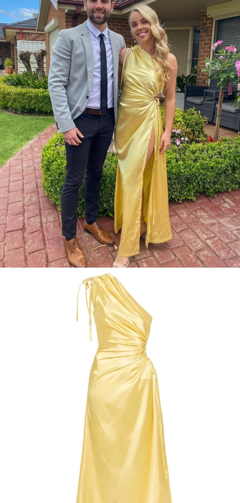 Sexy Yellow Mermaid One Shoulder Long Party Prom Dresses To Impress,Evening Dress,13549