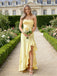 Sexy Yellow Mermaid Side Slit Long Party Prom Dresses Ideas,Evening Dress,13583