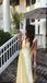 Simple Yellow A-line V-neck Maxi Long Party Prom Dresses, Evening Dress,13208