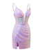 Sparkly Purple Sheath Spaghetti Straps Mini Short Prom Homecoming Dresses Online,CM1004