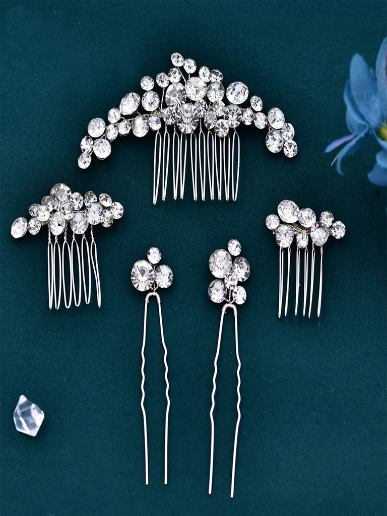 Sparkly Rhinestone Hair Accessories Hairpin Handmade Hair Comb Headwear Set, HP387