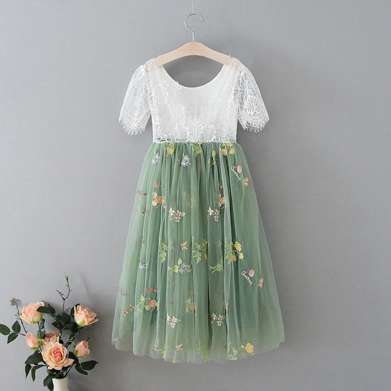 Sweet Green A-line Long Flower Girl Dresses, Cute Little Girl Dresses, FG101