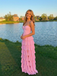 Sweet Pink Pleated Tiered Prom Dress Sweetheart Chiffon High Slit Gown, 26002