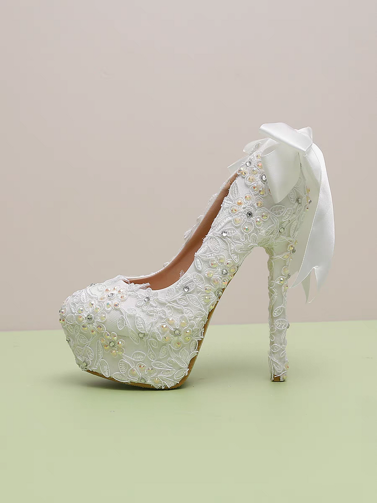 Elegant Women's Wedding Shoes Decorative Lace Wedding Heels Bridal Shoes With Beading, H97