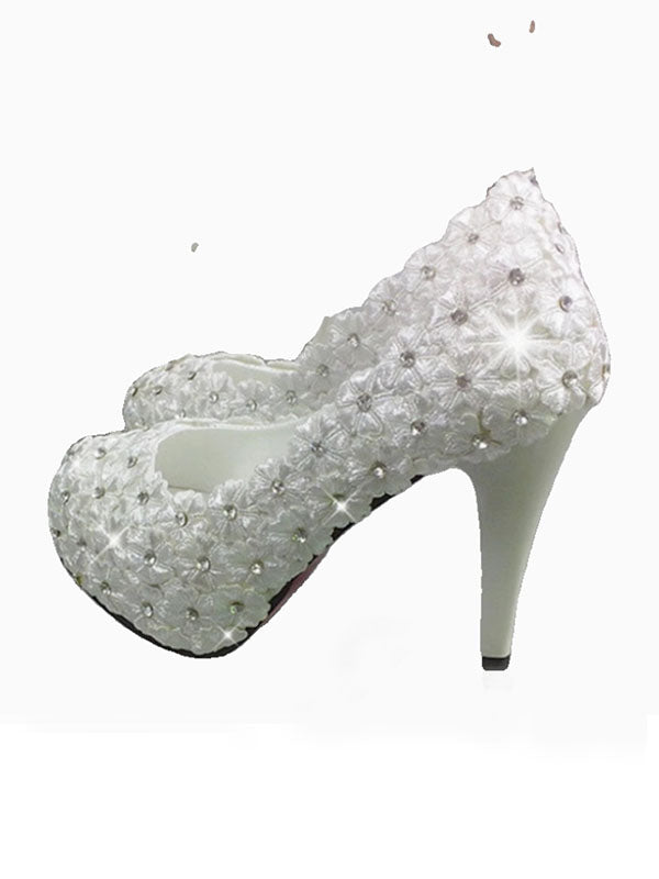 Women's Wedding Shoes Decorative Lace Floral Wedding Heels Bridal Shoes, H94