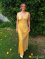 Sexy Yellow V-neck Long Party Prom Dresses To Impress,Evening Dress,13486