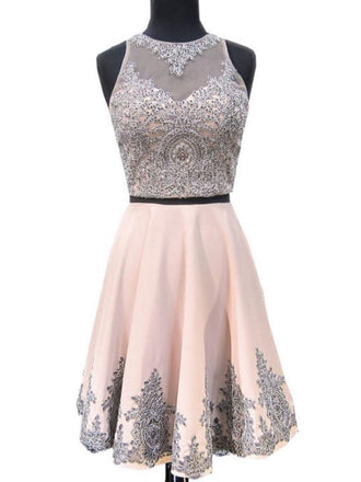 2 Pieces Halter Dusty Pink Short Cheap Homecoming Dresses, CM421