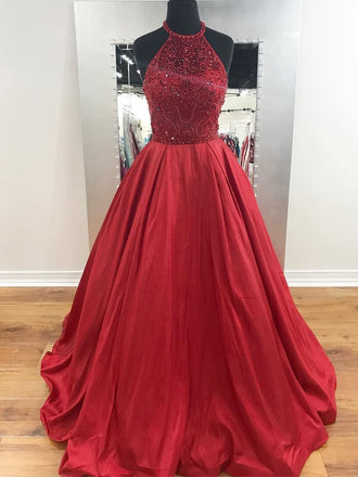Fashion New Style Halter Beaded A line Long Evening Prom Dresses, 17350